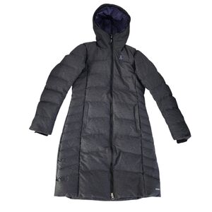 SALOMON Women's Coteaux Long down parka puffer hooded Jacket dark grey small